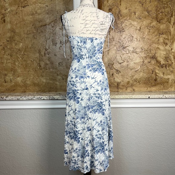 Reformation Juliette Midi Dress Women's 2 Floral Blue White Side Slit Corset - Picture 5 of 12
